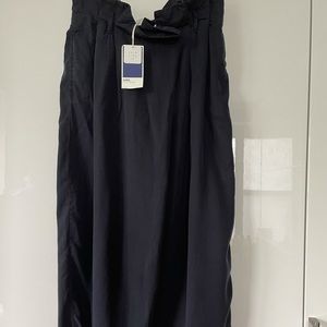 ZARA Paper-bag Waist Wide Leg Pant Color-Navy Blue Size-Large NWT
